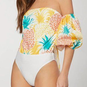 SHEIN Tied Puff Sleeve Pineapple Bodysuit